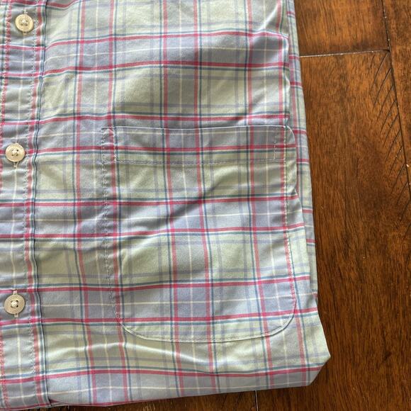 Vineyard Vines Shirt Mens XL Green Blue Red Plaid OTG Performance brrr Cooling - Picture 4 of 10